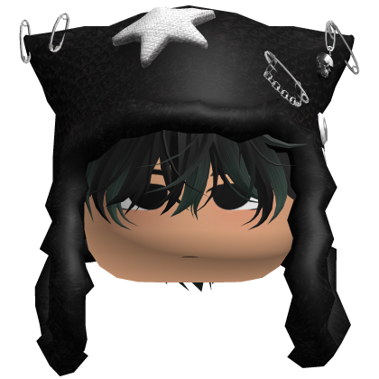 Cute boy w Anime Hair Y2K Ushanka (Black n Green) Roblox item