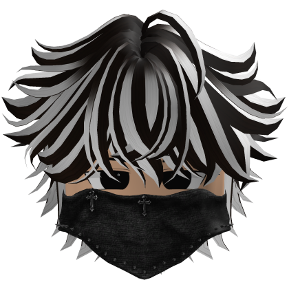 messy fluffy anime hair with a Y2K mask (White) thumbnail