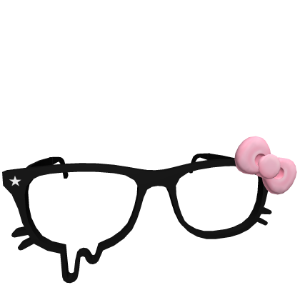 Low Droopy Kitty Glasses w/ Pink Bow in Black