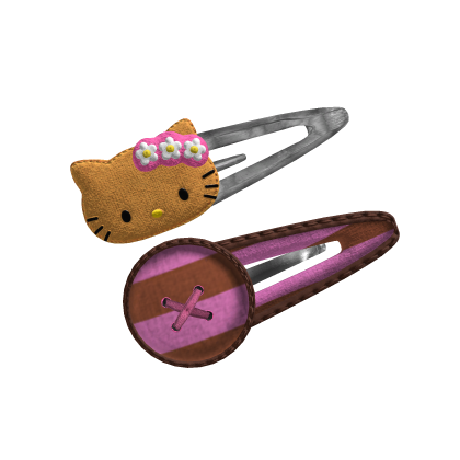 Kitty Stripe Hair Clips In Pink & Brown