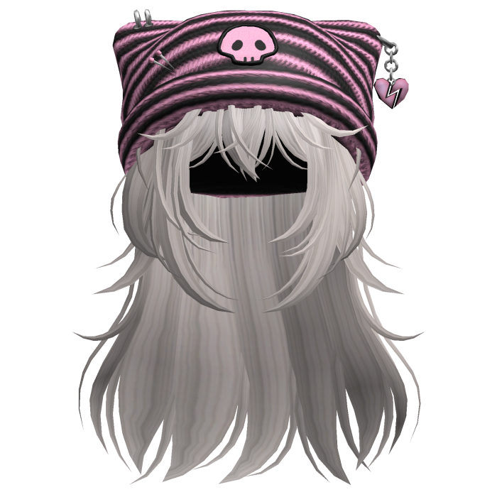 Emo Kawaii Skull Beanie W/ Wolfcut Silver V7