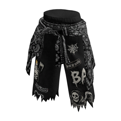 Low waist torn Black Paisley shirt tied jorts thumbnail