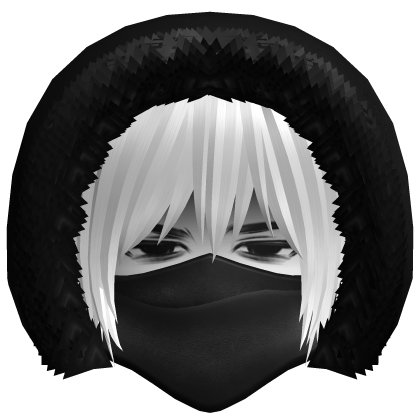 white messy hair chill emo boy w/ mask + fur hood Roblox item