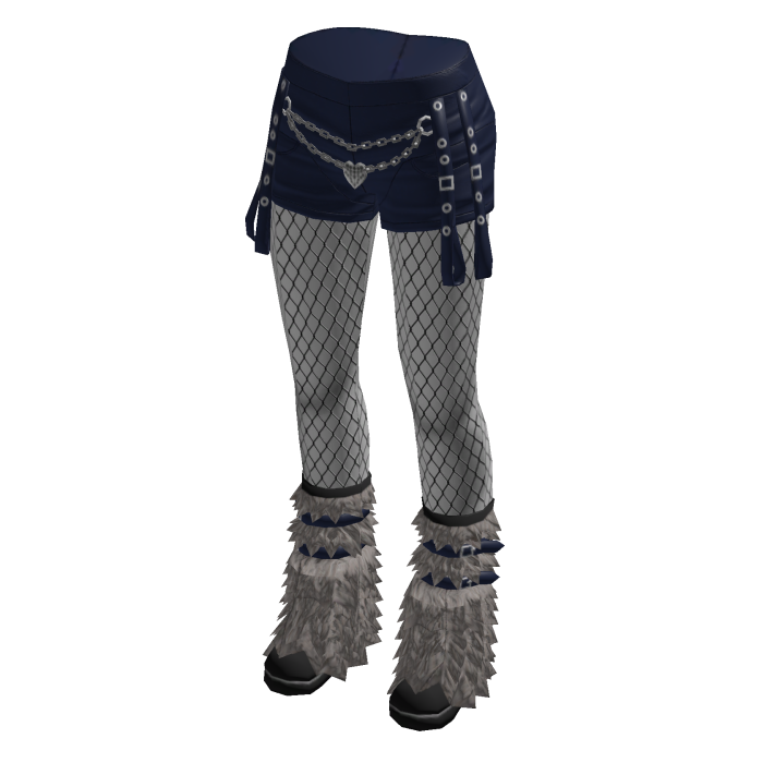 Emo Chain Shorts w/ Fishnets & Fur Boots (Navy)