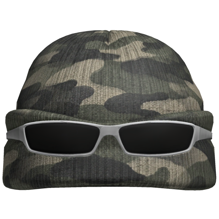 Camo Knit Beanie with Black Sunglasses Streetwe