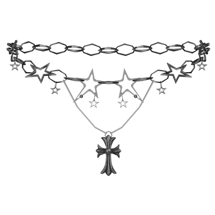 Y2K Stars Necklace + Cross (Silver) thumbnail