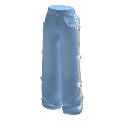 ♡ cute ribbon & bow denim jeans - light blue thumbnail