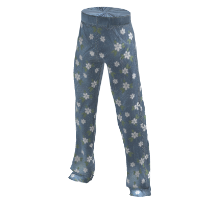 White Flowering Baggy Denim Jeans