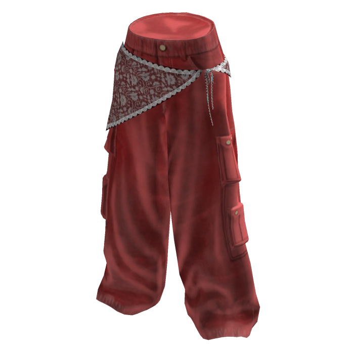 Lace Cargo Baggy Pants - Red