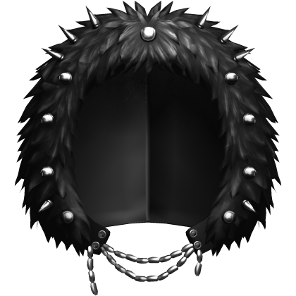 Gothic Black Hood w Fluffy Fur And Chains