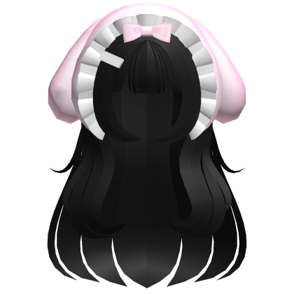 ♡ kawaii long black hair w bunny hood