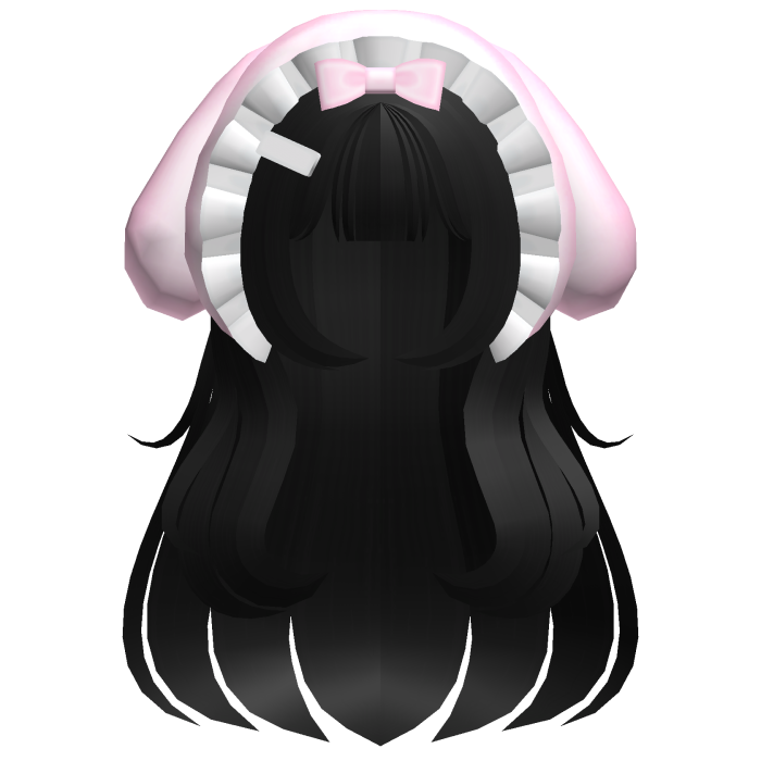 ♡ kawaii long black hair w bunny hood
