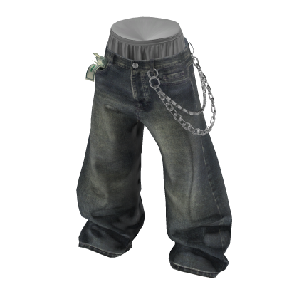 💗MONEY SAGGING JEANS WITH CHAIN_ASH GREEN