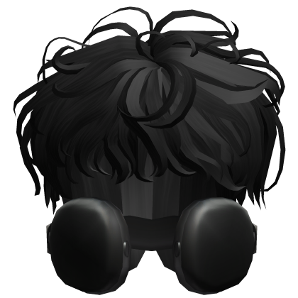 Curly Boy Hair w/ Headphones in Black Roblox item