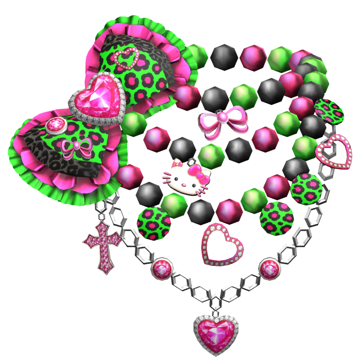 Scene Grunge Leopard Bow Chain Necklace Green Pink
