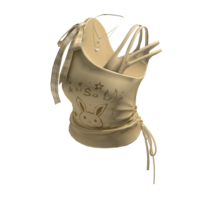 Kawaii Bunny Crop Top w/ Bow & Necklace (Yellow)