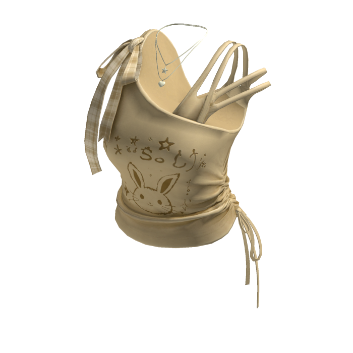 Kawaii Bunny Crop Top w/ Bow & Necklace (Yellow)