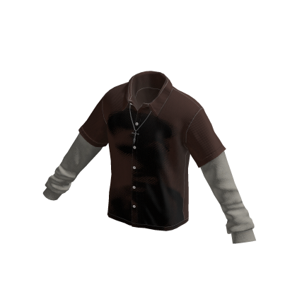 Grunge Graphic Button Up w/ Long Sleeve (Brown)