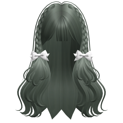 Cute Braided Hairstyle with Ribbons (Dark Green) Roblox item