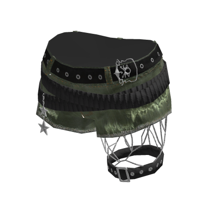 Grunge Denim Shorts w/ Leg Straps (Green N Black)