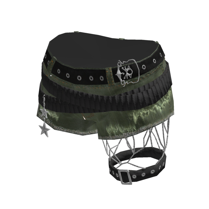 Grunge Denim Shorts w/ Leg Straps (Green N Black)