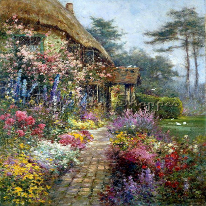 cottage & flowers painting Roblox decal