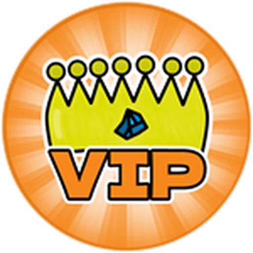 ภาพร้าน VIP Gamepass เป็นตราสีส้ม มีมงกุฎและตัวอักษร VIP ไม่ใช่ภาพเล่นจริง