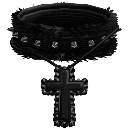 emo spiky fur layered choker w gothic cross black