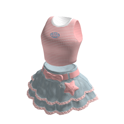 🍀Cute Tee w Ruffle Skirt Outfit (Pink)