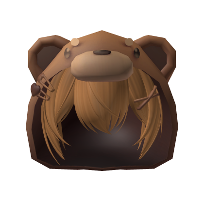 Kawaii Cute Bear Hood with hair - Brown Roblox item
