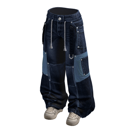 Baggy Cargo Pants with Contrast Pockets (Navy)