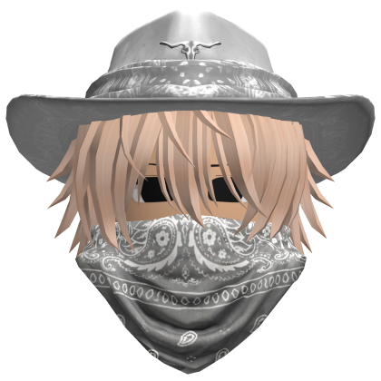 White Cowboy Hat with Mask + Neck Scarf