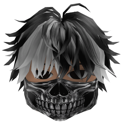Messy Hair w/ Skull Mask (Black/White)