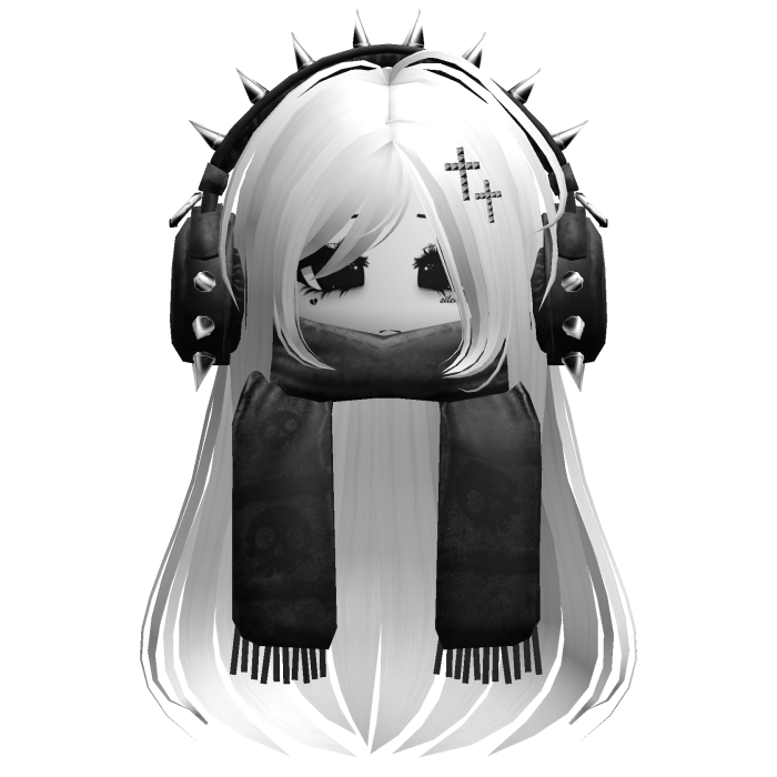 Straight Hair&Emo Headphones&Scarf White V2