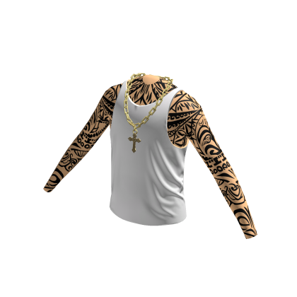 White Tank Top w/ Gold Cross Chain & Sleeves