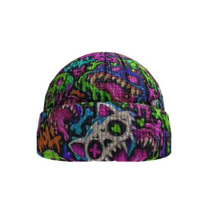 Electric Green Purple Street Graffiti Beanie