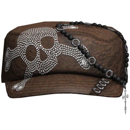 Brown Grunge Y2k Skull Beret w/ Rosary | Roblox Item - Rolimon's