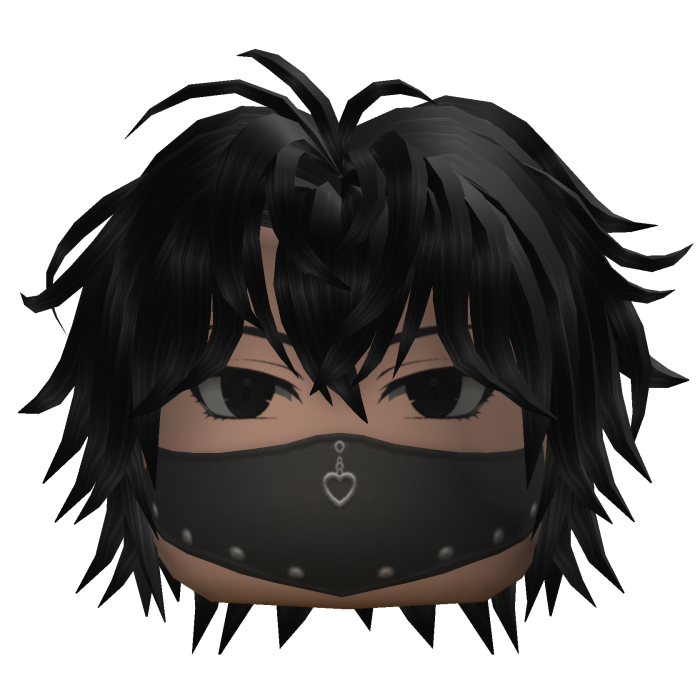 Messy Anime Hair w/ Mask (Black)
