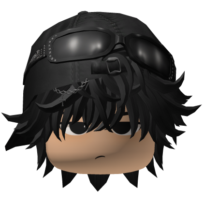 Messy Black Hair w Distressed Black Hat & Face Roblox item