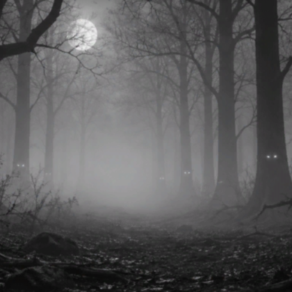 Eerie Night Hunted Winter Forest Black Background