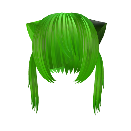 🖤꒱ green w/black spot kitty pigtails w/razor cut