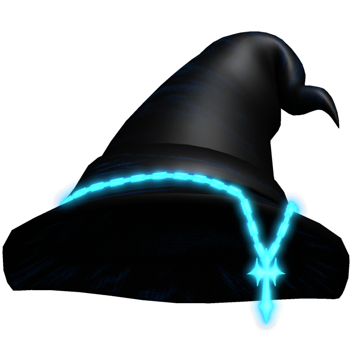 (EMISSIVE) Black Witch Hat w/ Blue Glowing Chain