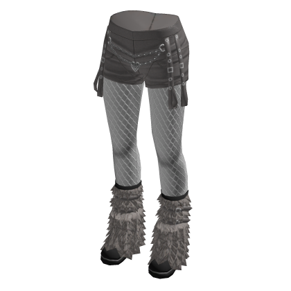 Emo Chain Shorts w/ Fishnets & Fur Boots (Gray)