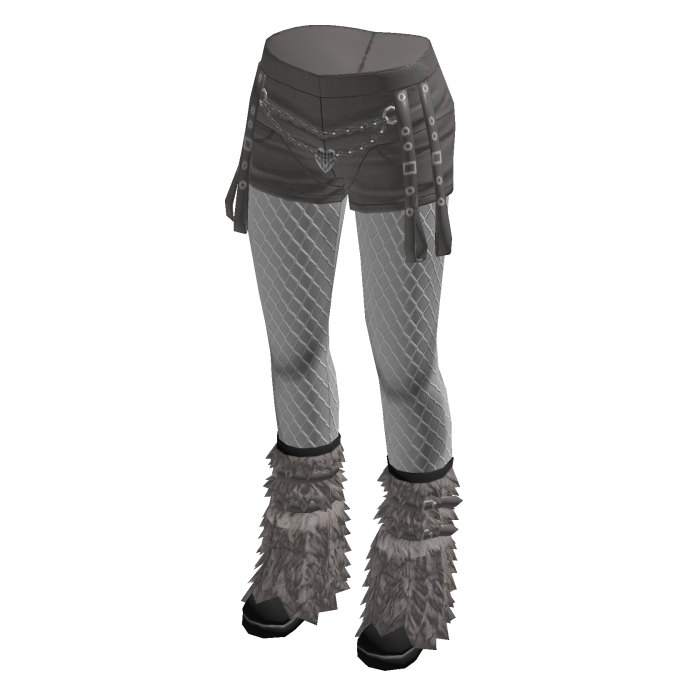 Emo Chain Shorts w/ Fishnets & Fur Boots (Gray)