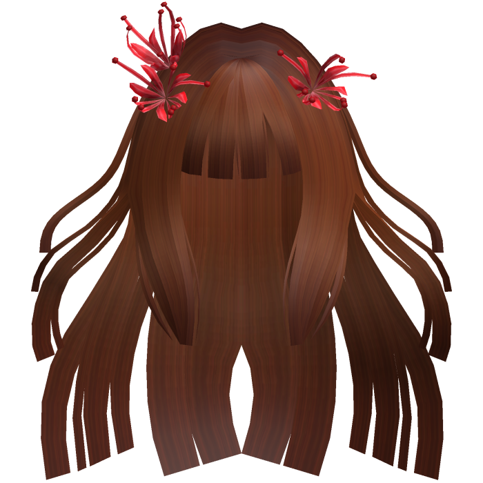 Dark Orange Long Windy Hime Hair w/ Spider Lily