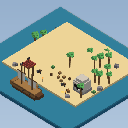 Low Poly Pirate Island Cove Ship Treasure preview 2