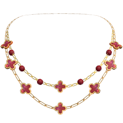 Layered Red Clover Necklace with Pearls 3.0 