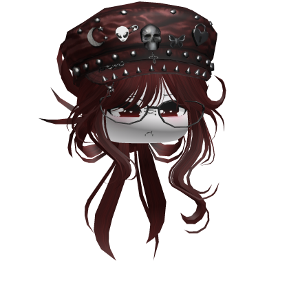 Emo Vamp Bun w/ Skull Beret (Dark Red) Roblox item
