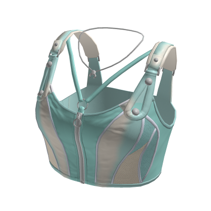 Y2K Cyber Zip Crop Top w/ Buckle Straps (Cyan)