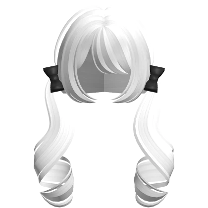 ♡꒰ low white curly pigtails w/ black bows Roblox item render